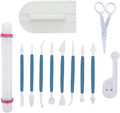 Marshmallow Fondant Cake Decorating Hand Tool 12 Pcs 5 Sets Sugarcraft Gumpaste Icing Smoother Rolling Pin Trimmer Cutter Embosser Flower Scissor Modelling Accessories Supplies Kit Blue