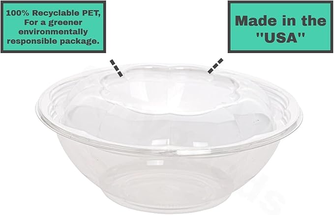 Smygoods Disposable Plastic Salad Bowls with Airtight Lids Ideal for Meal Prep, Takeout, Catering, Parties, Picnics, and Food Storage, Stackable, Leak-Proof