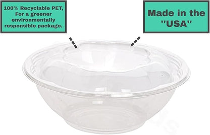 Smygoods Disposable Plastic Salad Bowls with Airtight Lids Ideal for Meal Prep, Takeout, Catering, Parties, Picnics, and Food Storage, Stackable, Leak-Proof