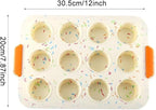 Silicone Muffin Pan,12 Cups Muffin Baking Pan with Handle Reusable Cupcake Baking Pan for Roasting Homemade Muffins, Cupcakes and Egg Bites(COLOR:Beige)