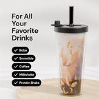Dodoko Reusable Boba Cup and Straw Boba Tea Cup Bubble Tea Cup Reusable Iced Coffee Cup Cold Coffee Cup Smoothie Cup with Lid and Straw Smoothie Cup to go Smoothie Tumbler 17 oz - Night Black