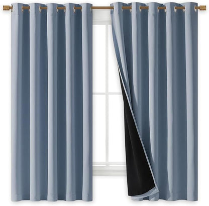 NICETOWN 100% Blackout Lined Curtains, Vintage Blue, 1 Pair, 2 Thick Layers - Image 2