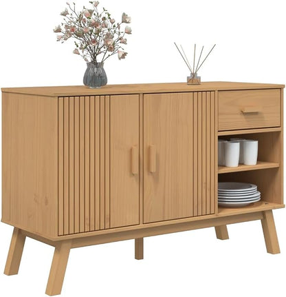 Scandinavian Solid Pine Sideboard, Mid-Century Modern Buffet Cabinet - Image 5