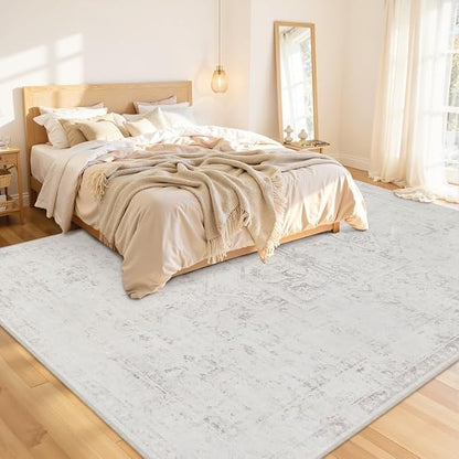 Area Rugs 9x12 Living Room: Bedroom Washable Carpet Neutral Cream | Large - Image 2