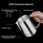 watchget Milk Frothing Pitcher 250ml/8oz Stainless Steel Espresso Steaming Pitcher Milk Coffee Cappuccino Latte Art Barista Steam Jug Espresso Frother Cup, Silver