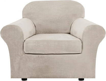 H.VERSAILTEX Rich Velvet Stretch 2 Piece Cover Chair Slipcover Sofa Cover by HVERSAILTEX