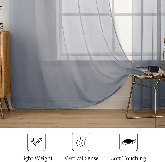MIULEE 2 Panels Sheer Curtains for Living Room 54X90 Inch Dark Grey | Window - Image 4
