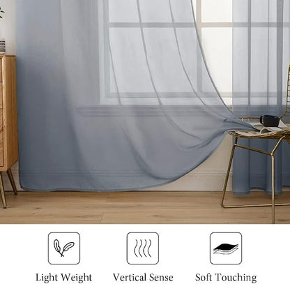 MIULEE 2 Panels Sheer Curtains for Living Room 54X90 Inch Dark Grey | Window - Image 4
