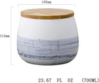Food Storage Jar White Ceramic Food storage canister with Airtight Wooden Lid for serving Coffee, Tea, Sugar, Spice and More (700ml)