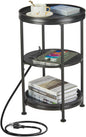 Dulcii Round Side Table with Charging Station, Bedroom Nightstand with Steel by Zexvida