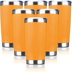 20oz Tumbler Bulk Stainless Steel Vacuum Insulated Tumblers with Lid Double Wall Travel Mug, Durable Powder Coated Coffee Cup, Suitable for Ice Drinks and Hot Beverage (Orange 6pack)