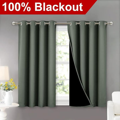 NICETOWN Dark Mallard 100% Blackout Curtains 45 inches Long, 2 Thick Layers - Image 2