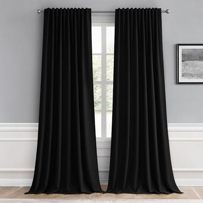 MIULEE Black Back Tab Blackout Curtains 66x96 Inch Length 2 Panels Set | Rod by MIULEE