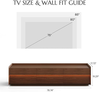 POVISON Fully-Assembled Mid Century Modern TV Stand, 78.74" Wood Media Console - Image 3