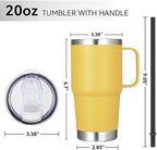 VEGOND 20 oz Tumbler Bulk with Handle Lid and Straw, Stainless Steel Insulated Travel Coffee Mug Set, Spill Proof Double Wall Metal Tumblers Cups, Powder Yellow 12 Pack