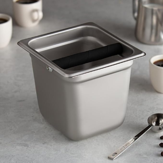 TrueCraftware- 6” Deep Commercial Grade Stainless Steel Coffee Knock Box with Rubber Knock Bar 0.6mm Thickness- Durable Barista Espresso Knock Box Perfect for Restaurant Cafes Home