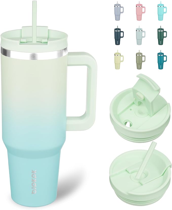 BJPKPK 40 oz Insulated Tumbler With Lid And Straw Stainless Steel Tumblers Cup With Handle For Women And Men,Mint