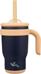 14 oz Tumbler with Side Handle, Insulated Water Bottle with Straw and 2 in 1 Lid, Stainless Steel Cup Travel Coffee Mug for Sports Office Gym,Navy Blue
