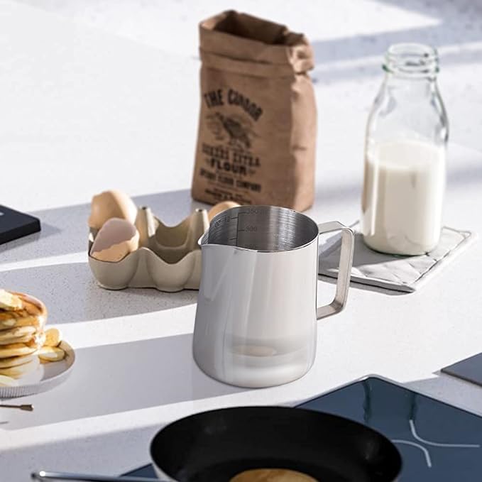 homEdge Espresso Steaming Pitchers 20 OZ / 600ml, Stainless Steel Frothing Pitcher with Measurement Scale