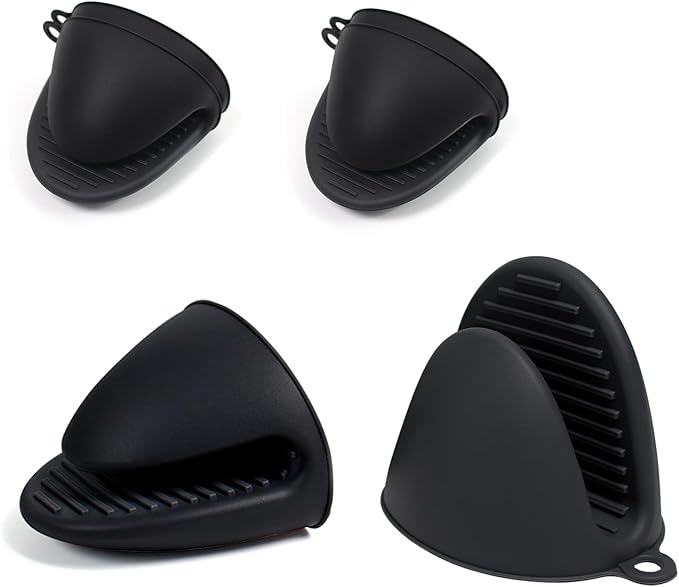 Silicone Oven Mitts Heat Resistant Hot Pot Holders Set for Kitchens - Mini Oven Mittens Silicone Rubber Gloves Small Pot Pinch Grip for Cooking & Baking, 6 Pack Black