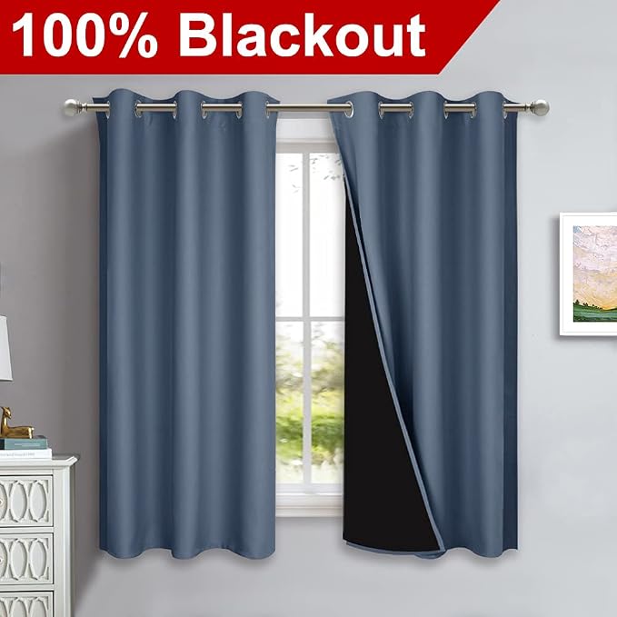NICETOWN 100% Blackout Curtains Thermal, Stone Blue, 1 Pair, W37 x L60 - Image 2