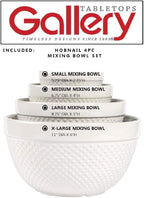 TTU Tabletops Gallery Hobnail Style 4 Piece Classic White Stoneware Nesting Mixing Bowl Set for Baking and Cooking