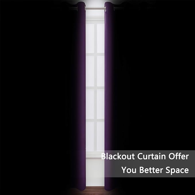 Blackout Curtains 52 x 90 Inch Long Purple Curtains Set of 2 Panels Room - Image 3