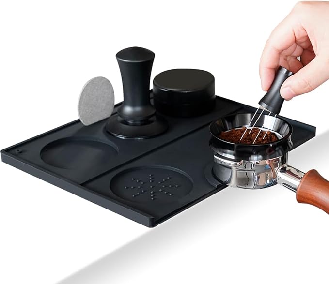 Espresso Tamping Mat - Espresso Tamping Station Food Grade Silicone Coffee Tamper Mat Espresso Accessory for Baristas Home Kitchen Bar Coffee Shop 9.84Inch x 7.87Inch (Black)