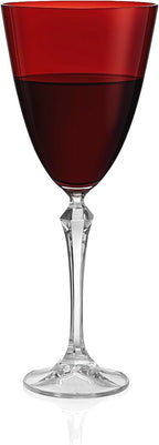 Barski Wine Glass - Set of 4 - Ruby (Red) Colored Cup - for Water - White or Red Wine - 9 fl. Oz. - Clear Stem - Glasses - Made in Europe