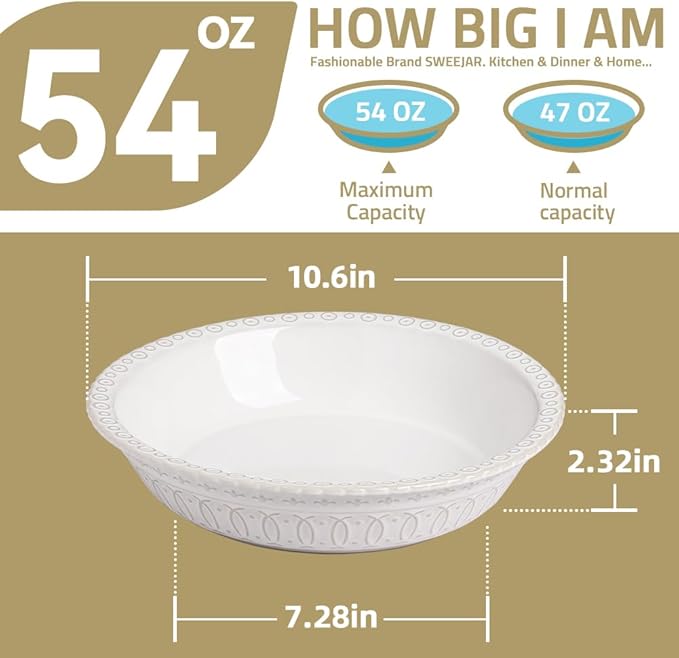Sweejar Ceramic Pie Pan for Baking,Round Baking Dish Pan for Dinner 10 Inches, Pie Dish Non-Stick Pie Plate for Quiche,Tart，Cake,Pumpkin Pie, Pot Pies (Brown)