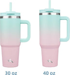 30 oz Tumbler with Handle and 2 Straws,2 in 1 Lid Insulated Water Bottle Stainless Steel Travel Coffee Mug,Gum