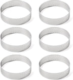 Guowall Stainless Steel Round Tart Ring Metal Perforated Cake Mold Pastry Molud for Circle Tartlet French Dessert Small Fruit Tarte Crust (6pcs)