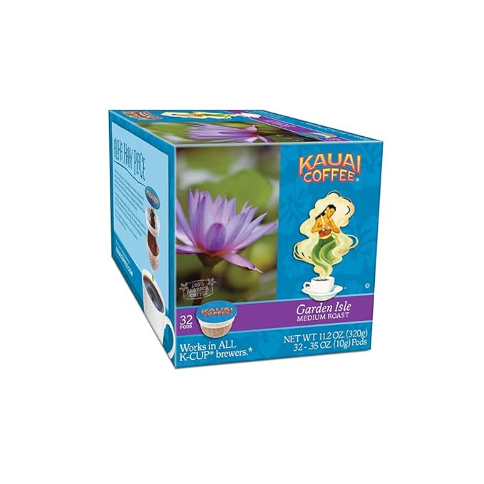 Kauai Coffee Pods Compatible with K-Cup Pods for Keurig Brewers – 20% Hawaiian Arabica – Medium Roast, Rich, Smooth, No Bitterness – Garden Isle, 1 Pack of 32 Single Serve Cups