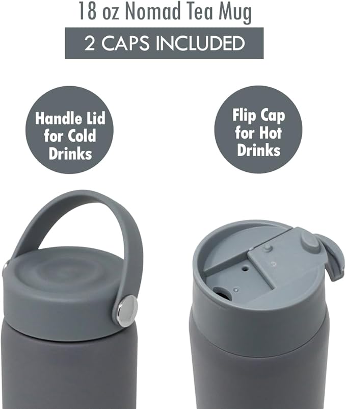 MIRA 18 oz Tea Infuser Thermos - Stainless Steel Travel Bottle with Removable Strainer for Loose Leaf Tea - Insulated Hot & Cold Brew Steeper - Smoke Gray