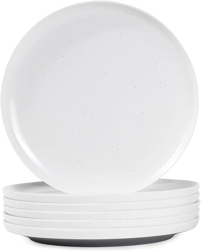 Webbylee Melamine Dessert Plates Set of 6-7.5" Serving Durable Dishes Perfect for Kitchen Outdoor Use,Durable Small Plates for Salad-White & Grey