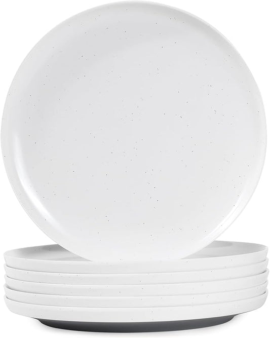 Webbylee Melamine Dessert Plates Set of 6-7.5" Serving Durable Dishes Perfect for Kitchen Outdoor Use,Durable Small Plates for Salad-White & Grey