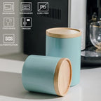 Sweejar Kitchen Canisters Ceramic Food Storage Jar, Stackable Containers with Airtight Seal Wooden Lid for Serving Ground Coffee, Tea, Sugar, Salt and More - 28 Fl Oz (Dark Turquoise)