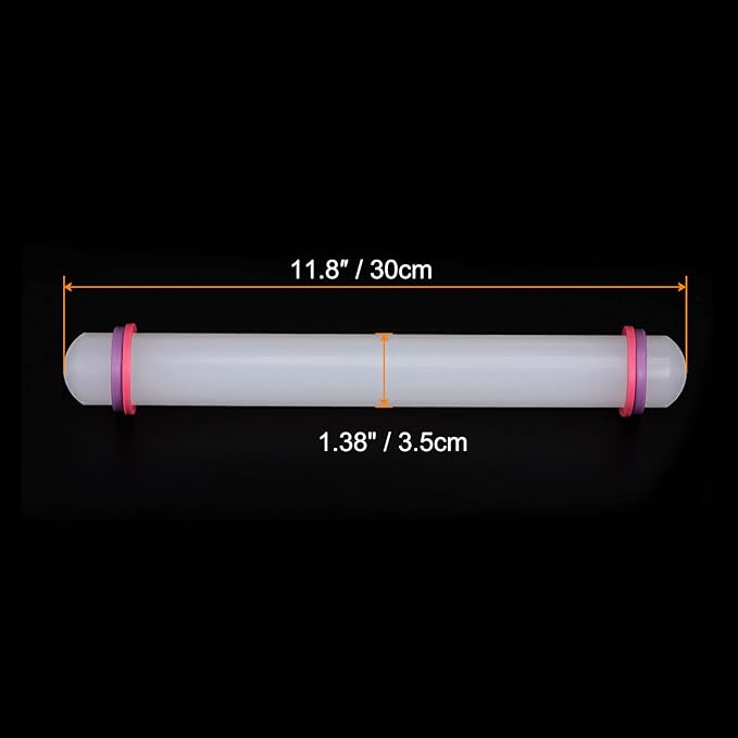 HARFINGTON 2pcs Fondant Rolling Pin 12 Inch x 1.38 Inch Adjustable Guide Rings Non-Stick PP Plastic Fondant Roller Dough Roller Kitchen Decorating Tools for Cookie Pastry Pizza Clay