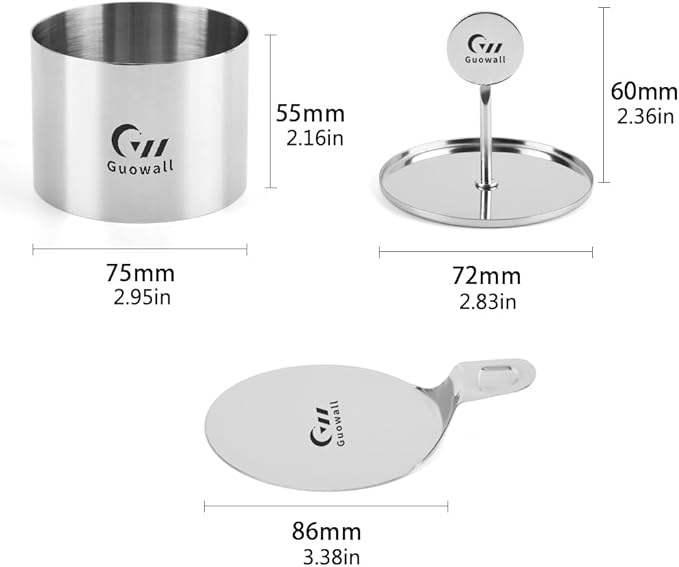 Guowall 1 Pack Seamless Cake Ring Mold Stainless Steel Round Mousse Mould for Baking (Includes 1 Ring, 1 Pusher and 1 Lifter)