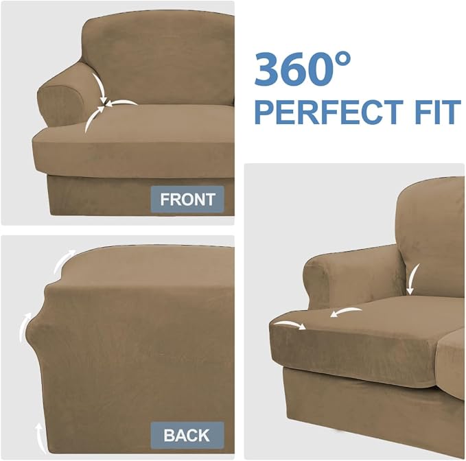 CUCRAF T Cushion Sofa Cover 3 Piece Loveseat Slipcovers, Soft Thick Velvet - Image 6