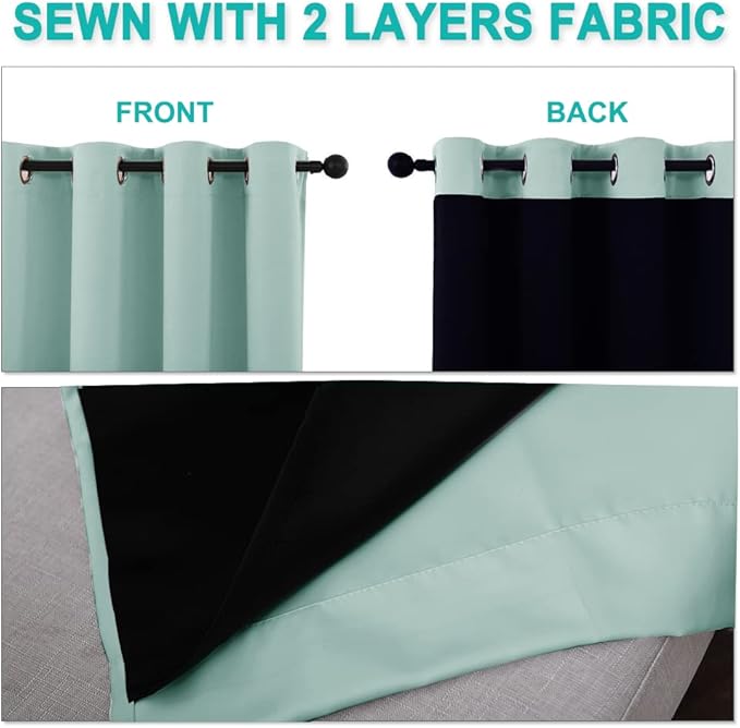 NICETOWN Aqua Blue 100% Blackout Curtains 45 inches Long, 2 Thick Layers - Image 5