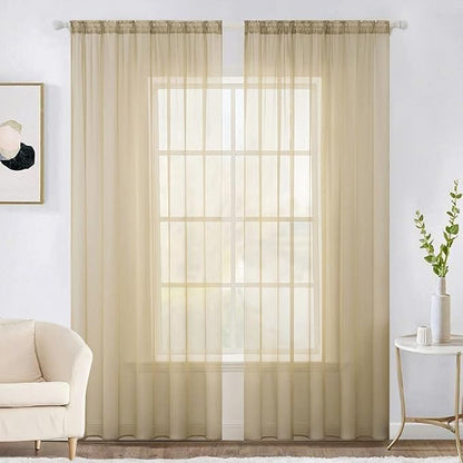 MIULEE 2 Panels Sheer Curtains for Living Room 54 X 72 Inches Beige | Window by MIULEE