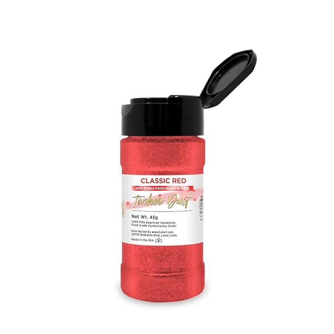 BAKELL® Red Edible Glitter, 45 Gram Shaker | TINKER DUST Edible Glitter | Approved Glitter | 100% Edible Glitter | Cakes, Cupcakes, Cake Pops, Drinks, Vegan Glitter & Dusts