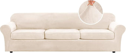 H.VERSAILTEX Modern Velvet Plush 4 Piece High Stretch Sofa Slipcover Furniture by HVERSAILTEX