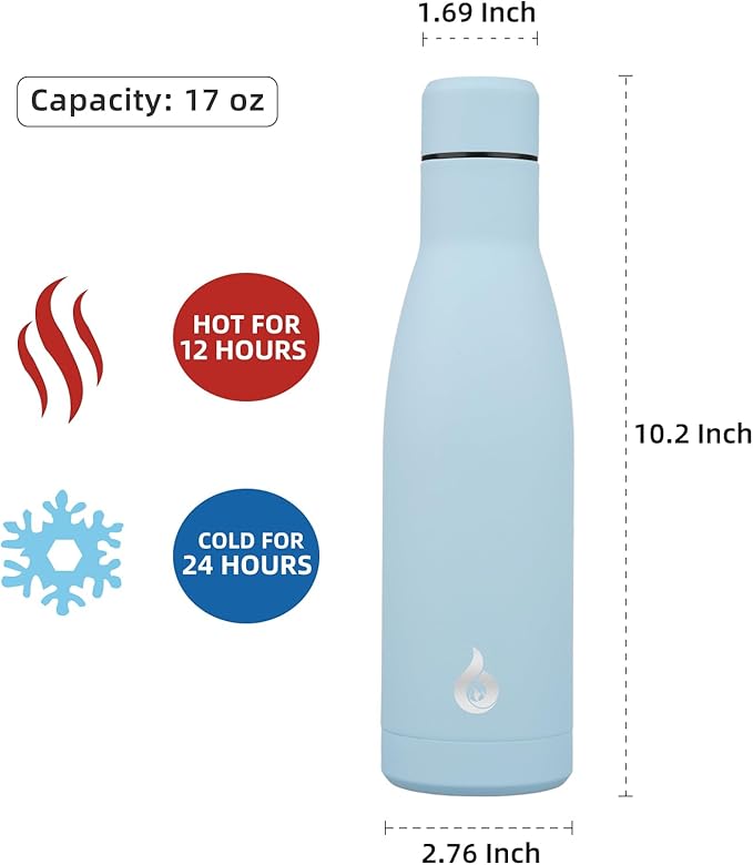 BJPKPK Insulated Water Bottle 17oz Stainless Steel Water Bottles Dishwasher Safe Metal Thermos Keep Cold and Hot,Sky Blue