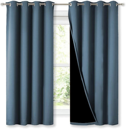 NICETOWN 100% Blackout Curtains 45" Long, Smoky Blue, 1 Pair, 2 Thick Layers - Image 2