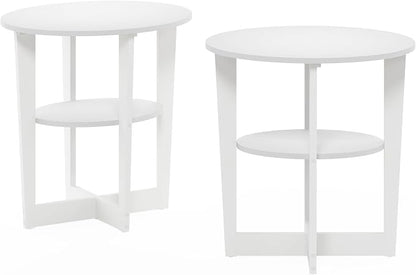 Furinno JAYA Side Table Set of 2, 2-Tier Round Modern End Table - Image 5