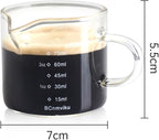 BCnmviku 2 PACK Espresso Glass Measuring Cup Triple Pitcher Milk Cup 75ML Espresso Cups with Handle Shot Glass with V-Shaped Mouth Clear Accessories Milk Frothing Pitcher (2)