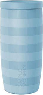 Simple Modern Voyager Signature | 16oz Travel Coffee Mug Tumbler with 360° Lid | Gifts for Women Men | Ceramic-Lined Insulated Stainless Steel Cold Brew Iced Coffee Cup | Blue Jay Gingham