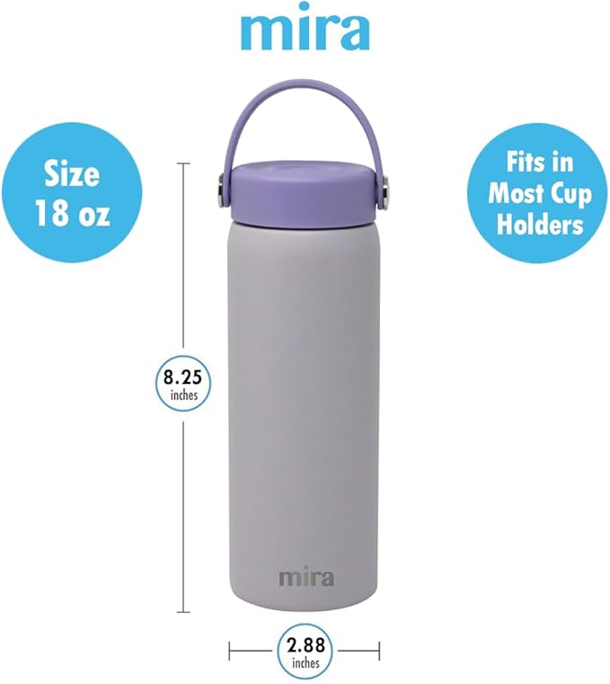 MIRA 18 oz Tea Infuser Thermos - Stainless Steel Travel Bottle with Removable Strainer for Loose Leaf Tea - Insulated Hot & Cold Brew Steeper - Heather